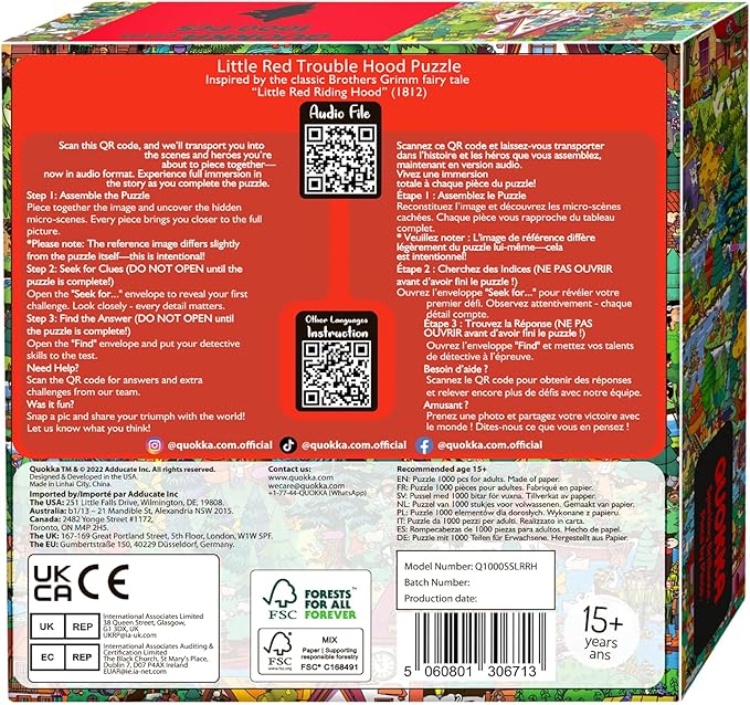 QUOKKA 1000 Piece Jigsaw Puzzle for Adults Red Riding Hood – Puzzles for Adults 1000 Pieces Premium Box Packaging - Extra Fun Hidden Secrets & Audio Story – Perfect Relaxation Creativity Gift
