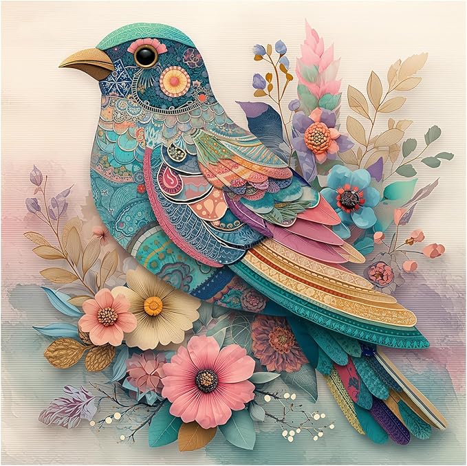 Vintage Flower Bird Puzzle 1000 Pieces for Adults, Colorful Totem Floral Collage Jigsaw Puzzle, Spring Bohemian Animal Art Puzzles