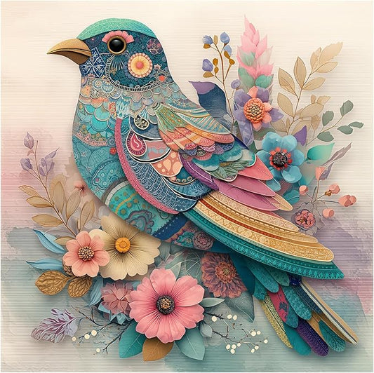 Vintage Flower Bird Puzzle 1000 Pieces for Adults, Colorful Totem Floral Collage Jigsaw Puzzle, Spring Bohemian Animal Art Puzzles