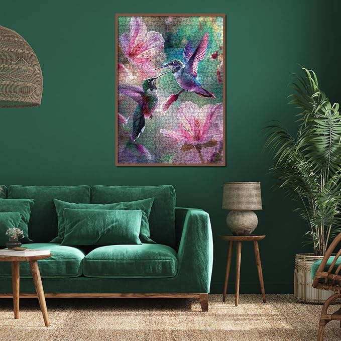 Hummingbird Flower Puzzles for Adults 1000 Pieces, Nature Bird Floral Jigsaw Puzzles, Animal Art Plant Puzzles