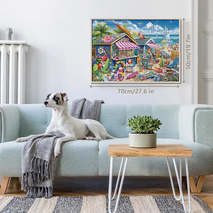 Beach Surf Cottage Puzzle for Adult 1000 Pieces, Summer Hawaii Cabin Jigsaw Puzzle Sea, Florida Seashore Scenery Puzzle for Home Decor
