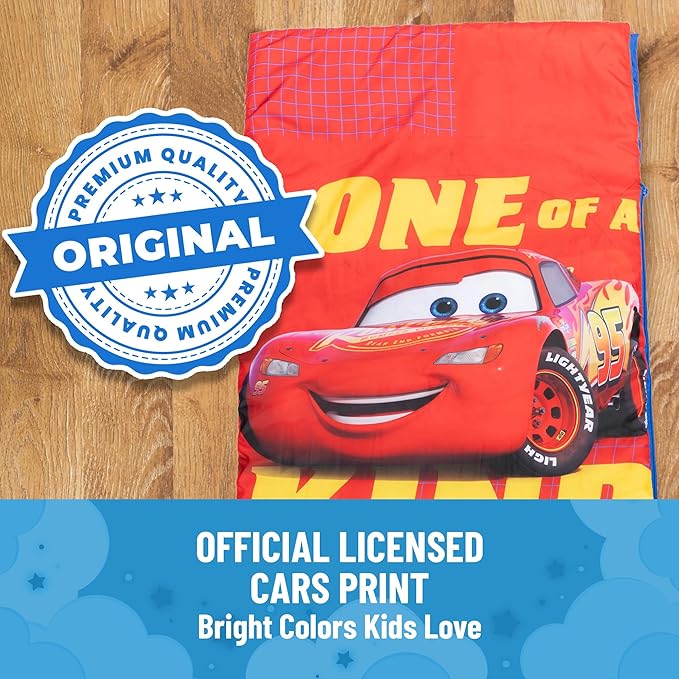 Jay Franco Disney Pixar Cars One of A Kind Slumber Sack - Cozy & Warm Kids Lightweight Slumber Bag/Sleeping Bag - Featuring Lighting McQueen