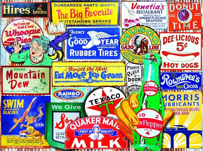 White Mountain 500 Piece Jigsaw Puzzle Retro Nostalgic Collage Puzzles with Large Pieces Gift for Adults 18"x24" - Classic Signs