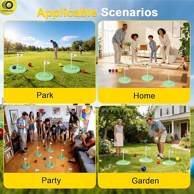 Mini Golf Game Putting Chipping Game Set - Build Your Own Course at Home Indoor Outdoor, Includes 9 Holes, 4 Balls, Dry-Erase Scoreboard with Pens, Family Party Golfs Gifts for Golfer