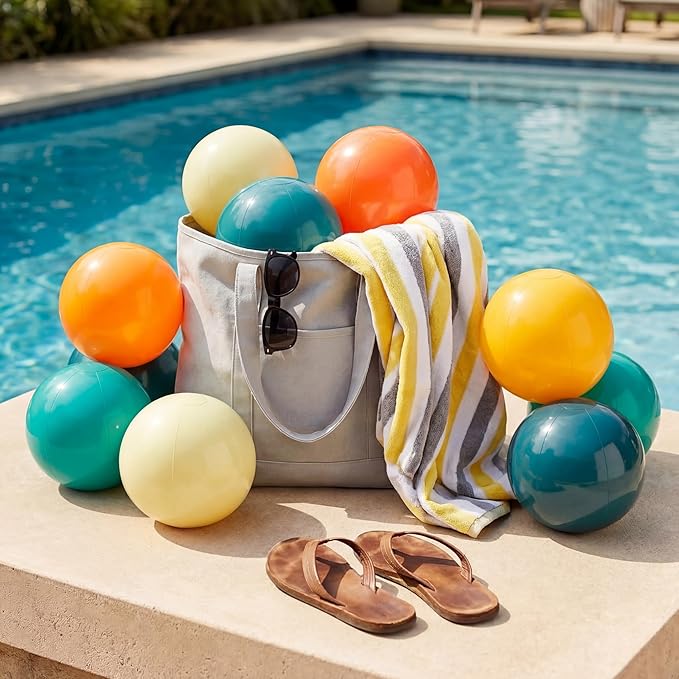 Realspring 24 Pcs Inflatable Beach Balls for Kids Bulk Pastel Solid Color Jumbo Beach Ball Swim Pool Floating Toys Baby Shower Birthday Summer Party Decor(Colorful,10 Inch)