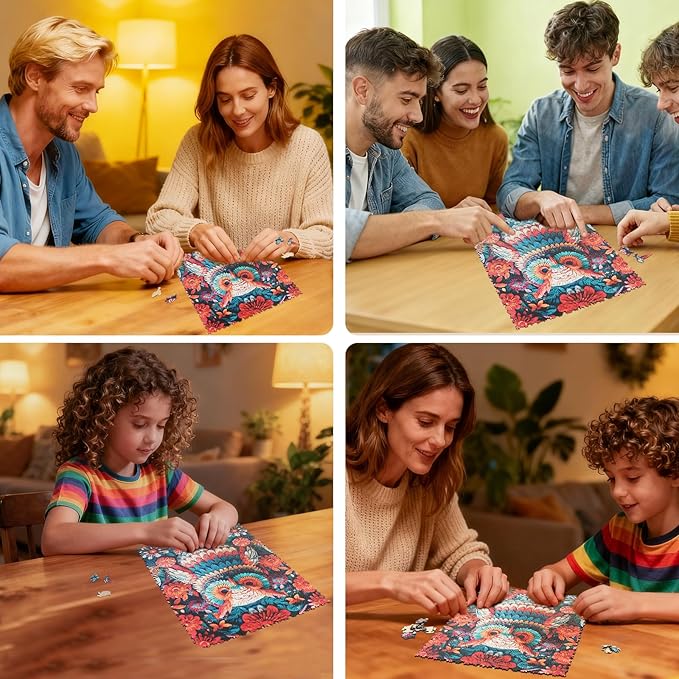 MEATRN Multicolored Owl Wooden Puzzles for Adults - 515 Pieces Natural Wood Jigsaw Puzzle, Laser-Cut Precision, Forest Wildlife Animal Theme, Relaxing Family Game & Creative Gift, 13.4x17.7in