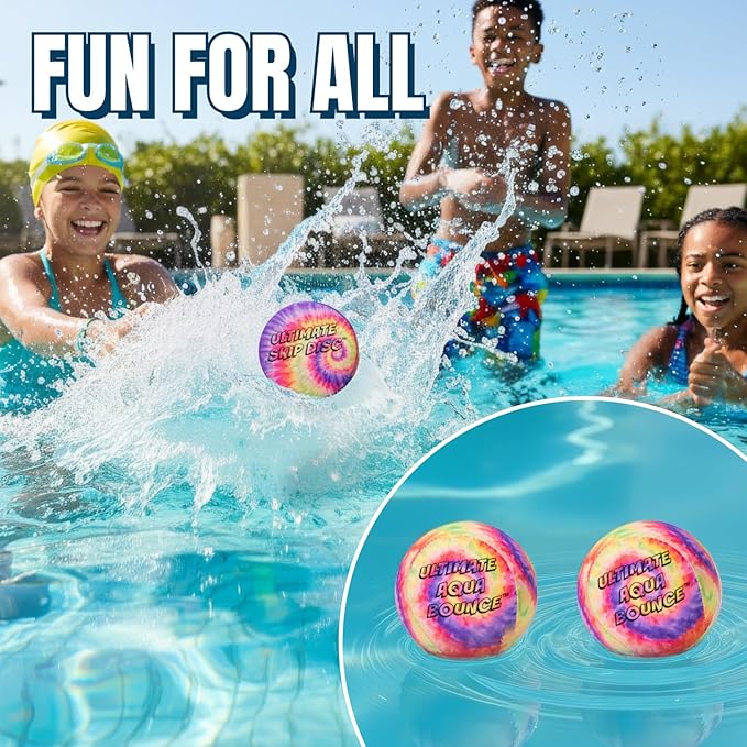 Activ Life Ultimate Skip Ball, Large 3" - 2 Water Skip Balls with 1 Skip Disc - Water Bouncing Ball Set for Beach, Pool & Lake Games - Fun Summer Toys for Kids, Teens, Adults & Families