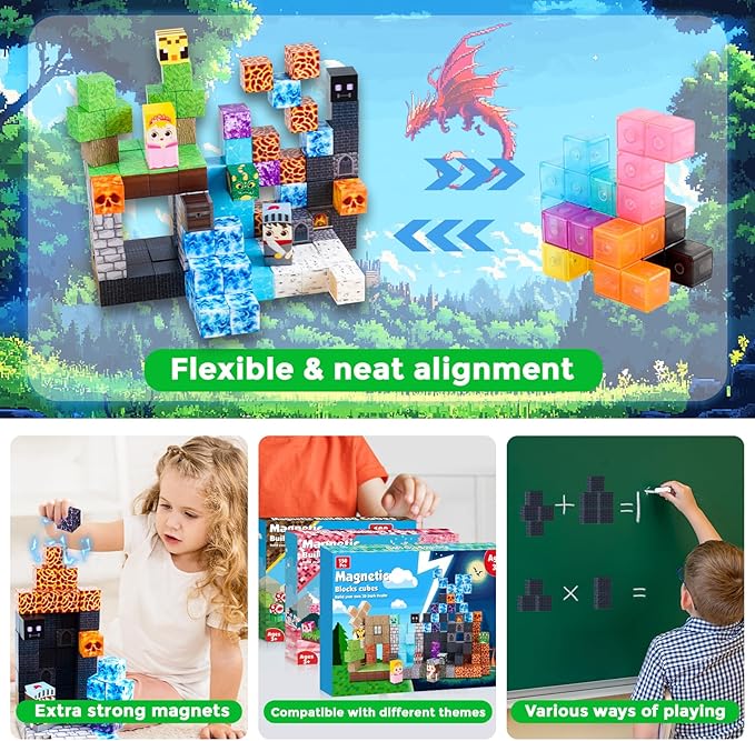 Magnetic Blocks - 150 PCS Build Dark Hell Forest Castle - Magnetic Toys for Montessori Toddler Easter Christmas Birthday Gifts - STEM Sensory Toys for 3 4 5 6 7 8 9 10 Year Old Boys & Girls