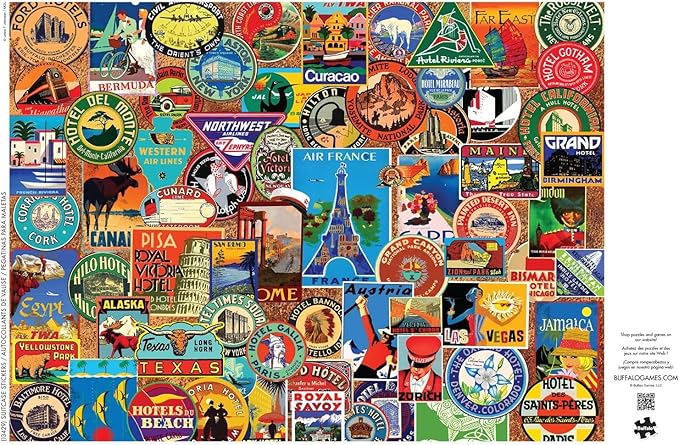 Buffalo Games - Lewis T Johnson - Suitcase Stickers - 1000 Piece Jigsaw Puzzle for Adults -Challenging Puzzle Perfect for Game Nights - Finished Size is 26.75 x 19.75