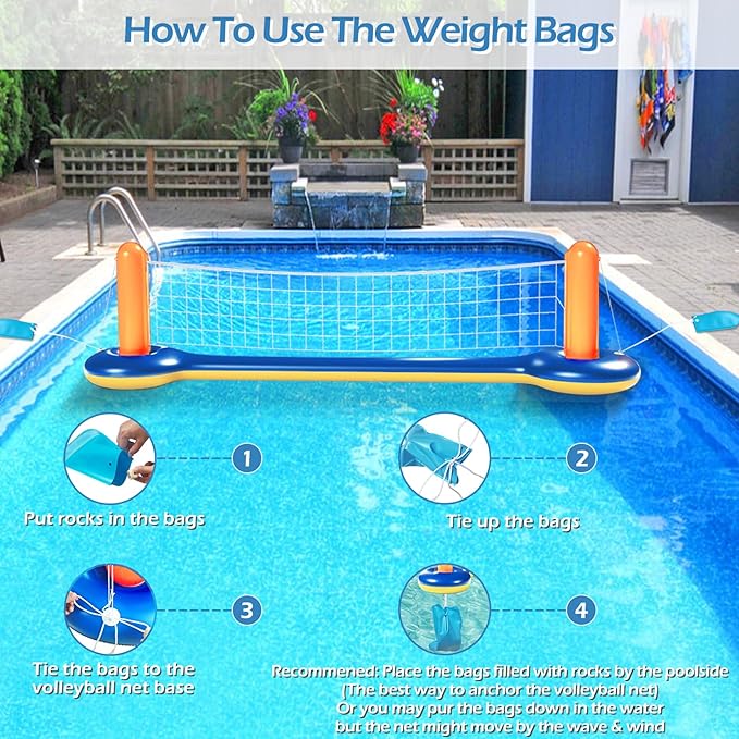 Jasonwell Pool Toys Games Set - 3 in 1 Pool Volleyball Net Basketball Hoop Ring Toss Game Inflatable Floats Water Floating Volleyball Swimming Pools Games Party Gift for Kids Adults (Orange&Blue, XL)