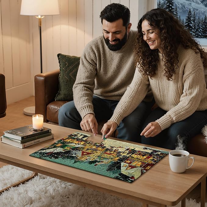 Christmas Puzzles for Adults 1000 Pieces, Winter Holiday Snow Town, 1000 Piece Puzzle for Adults Seniors, Christmas Vacation Jigsaw Puzzles with Letters on Back, Fun Gifts Decor, 1:1 Poster