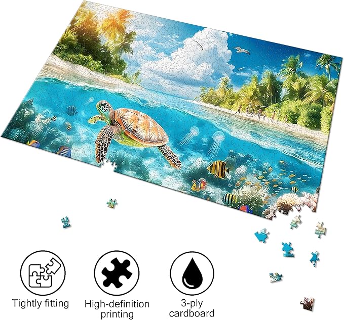 Bimkole Turtle Puzzles for Adults 1000 Pieces, Coral Paper Jigsaw Puzzle 1000 Pieces - Fun and Challenging Family Decoration Puzzle Great Gift Idea, Finished Size is 31.5 x 16.14 in