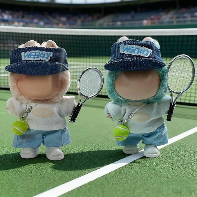 15cm/17cm Doll Sports Wear Outfits Gym Suitable for Labubu Clothes –Stylish Adorable Dolls Accessories for Dressing Up (No Doll Included) (F-Blue Tennis Suit 6-Piece Sets)