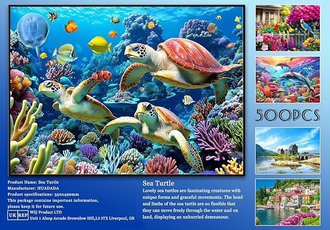 500 Piece Jigsaw Puzzle for Adults -Sea Turtle Jigsaw Puzzles 500 Pieces Puzzles for Adults-The Underwater World Finished Size 19.3" x 13.7"