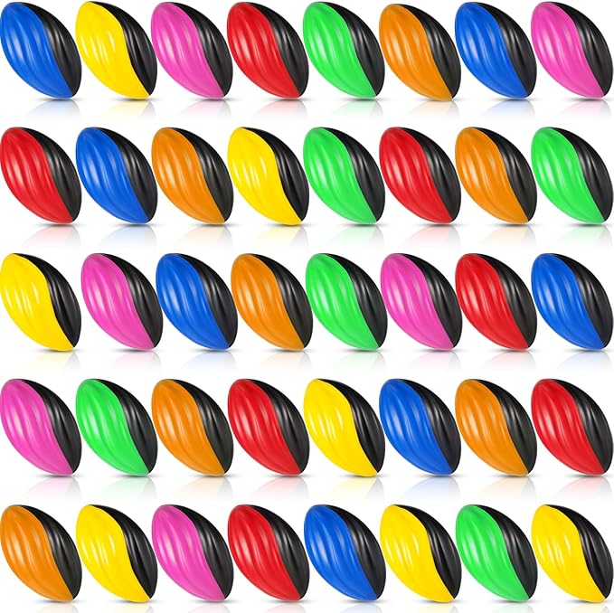 Woanger 40 Pcs Mini Foam Football Bulk 5 Inch Soft Small Footballs for Kids, Two Tone Spiral Colorful Balls for Sport Birthday Party Favors, Classroom Prizes, Indoor Outdoor Games(Multicolor)