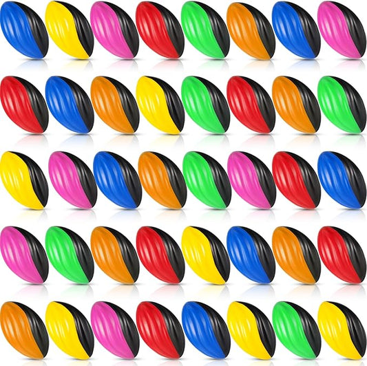 Woanger 40 Pcs Mini Foam Football Bulk 5 Inch Soft Small Footballs for Kids, Two Tone Spiral Colorful Balls for Sport Birthday Party Favors, Classroom Prizes, Indoor Outdoor Games(Multicolor)
