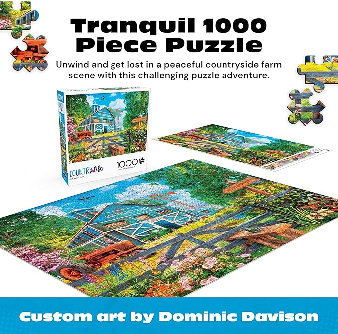 Buffalo Games - 1000 Piece Jigsaw Puzzle Dominic Davison Oak Valley Farm, Made in USA, Premium Recycled Board, Full-Color Poster, Giftable