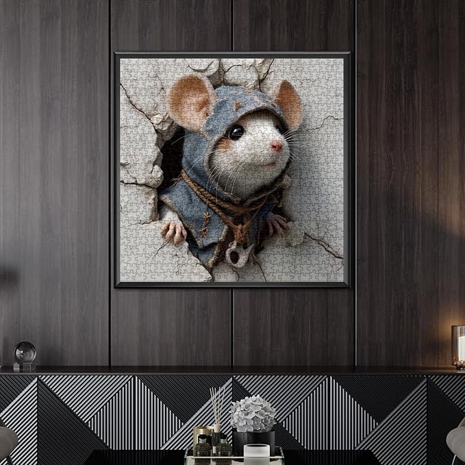 Funny Mouse Puzzles for Adults 1000 Pieces, Cute Animal Art Jigsaw Puzzles, Cool Mice Puzzles