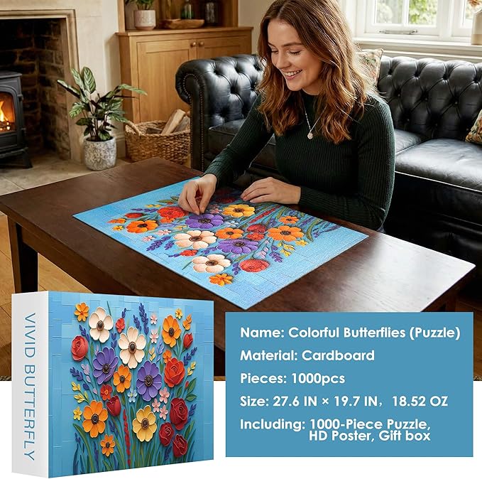 Flower Jigsaw Puzzles for Adults 1000 Pieces,Mosaic Flower Puzzle,Impossible Puzzle, Nature Plant Puzzle, Spring Floral, Interlock Perfectly No Dust,Home Decor,Gifts for Friend Parents(27.5x19.6 in)