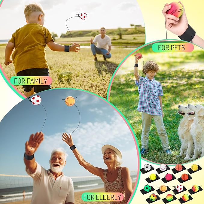 Skylety Wrist Return Ball on a String 1.85'' Rebound Sport Ball with Elastic Strap and String, Basketball Baseball Soccer Tennis Wristband Toy for Teens Adults Gifts, Wrist Exercise or Play