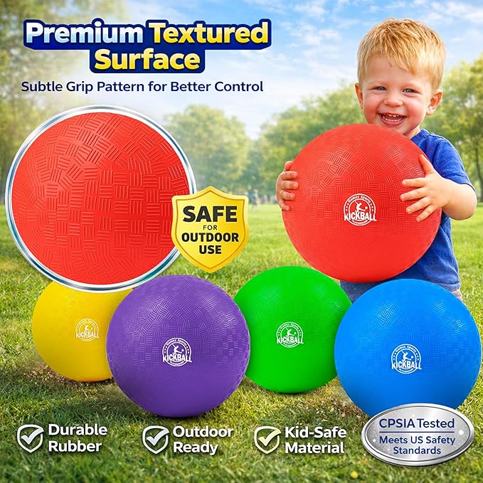 12 Inch Kickball Playground Balls Set(1,6,12)Pack, Durable PVC Dodgeballs for Kids & Adults, Outdoor & Indoor Games with Pump and Bag, Bouncy Balls for School, Gym, Birthday Gift for Boys and Girls