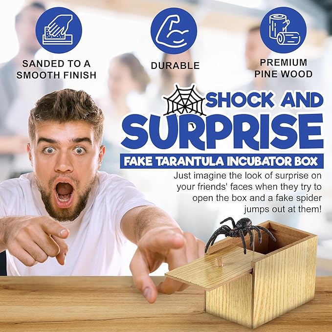 Gagster Spider Box Prank Fake Tarantula Incubator – Hilarious Practical Joke Toy – Trick & Scare Surprise Rubber Spider – Prank Present Packaging – Funny Joke Gift