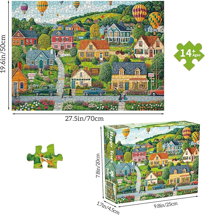 Jigsaw Puzzles for Adults 1000 Pieces, Interlock Perfectly No Dust, Impossible Difficult Hard Fun 1000 Piece Jigsaw Puzzles for Adults-1:1 Poster-Happy Town