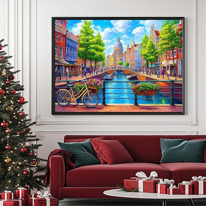 Amsterdam with Bicycles - 1000 Piece Jigsaw Puzzle for Adults - Challenging Puzzle Perfect for Game Nights - Finished Size is 20.5 x 15 -Gift for Christmas, Anniversary, Birthday,Family