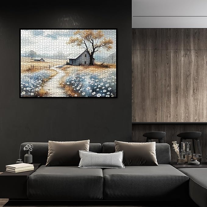 Fall Farmhouse Landscape Puzzles for Adults 1000 Pieces, Countryside Scenic Autumn Jigsaw Puzzles, Beautiful Art Puzzles