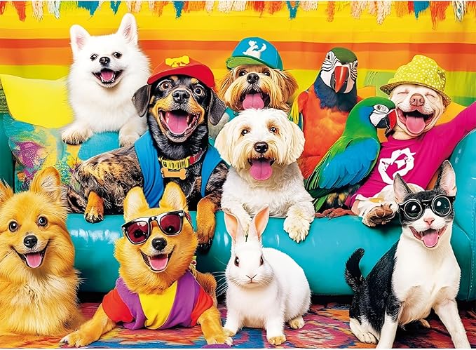 300 Piece Puzzles for Adults, Funny Dog, Cat, Bunny Cartoon Animal Puzzle, Colorful Pet Jigsaw Puzzles for Adults, Seniors, and Kids, Finished Size 20.5 x 15 in, Ideal Gift Choice