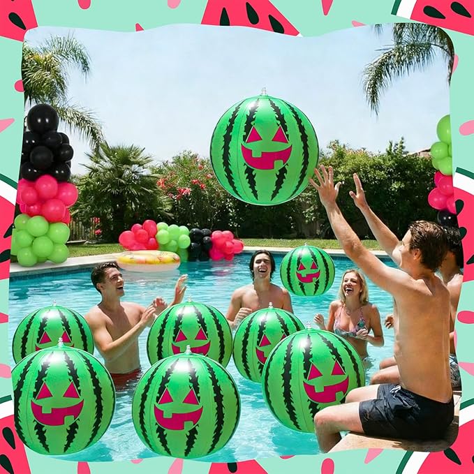 12 Pcs Watermelon Beach Balls Bulk with Jack O Lantern Face 7.87 Inch Inflatable Watermelon Swimming Pool Balls Summer Frights Decor for Summer Swimming Pool Water Games Party Favors