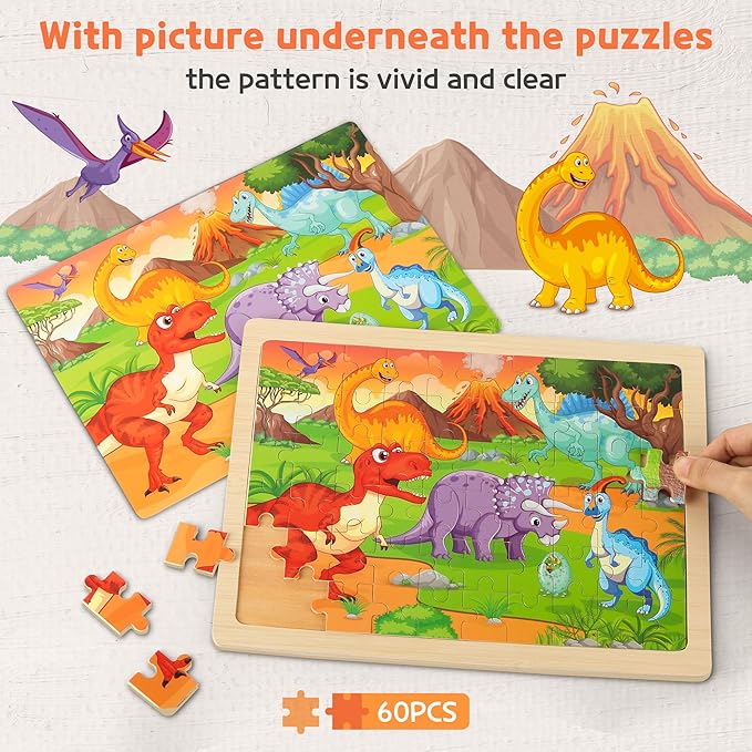 SYNARRY Wooden Puzzles for Kids Ages 4-6, 6 Packs 60 PCs Jigsaw Puzzles Preschool Educational Toys for Children Ages 4-8, Puzzles for Kids Ages 6-8 Boys Girls, Easter Basket Stuffers for Kids