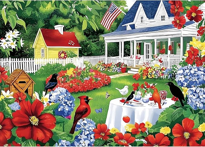 1000 Piece Puzzle for Adults, Beautiful Garden Scene Puzzles, Birds and Flowers Jigsaw Puzzles 1000 Pieces,Fun Landscape Puzzle for Adults Kids Seniors,Challenging Family Game Great Gift Idea,28*20 in