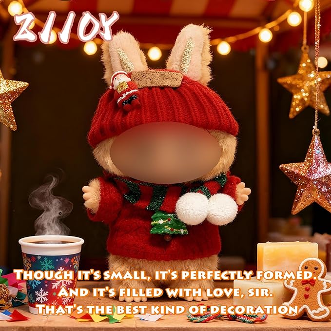 Doll Outfit 17cm (6.69in) or 15cm (5.91in) Dolls(NO Doll) for Labubu Clothes Outfit with Accessories Suit Christmas Cute Rabbit Stylish Dress Up Set for Labubu