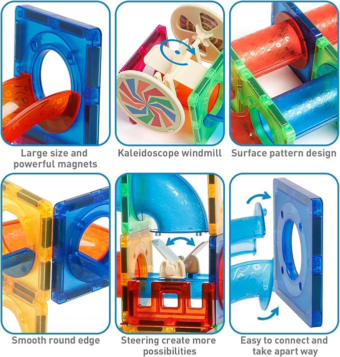 MAGBLOCK 176pcs Magnetic Tiles Marble Run Set with Ball Run Race Track for Ages 8+, Magnetic Building Blocks Magnet Game, Stem Educational Gifts Kids Toys for Girls & Boys Promoting Focus