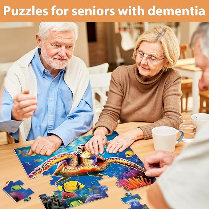 6 Pack Large Piece Puzzles for Seniors, 24 Piece Dementia Puzzles for Elderly Penguin Sea Turtle Deer Jigsaw Puzzle Alzheimer's Dementia Products Products for Adult Cognitive Gifts Toy for Men Women