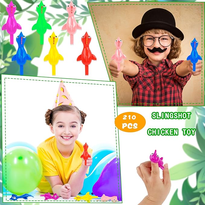 210 Pcs Slingshot Chicken Finger Toys Mini Screaming Chicken Slingshot Rubber Chicken Catapult for Kids Stretch and Relax Game Christmas Easter New Year Goodie Bag Stuffers, 6 Colors
