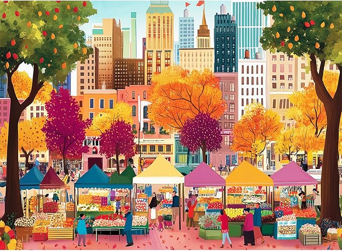 500 Pieces Puzzle for Adults–Beautiful Autumn Market Puzzle for Adults Elderly–Recycled Paper Jigsaw Puzzle 500 Piece–Glossy, Sturdy Pieces Challenging Family Game Great Gift Idea (20.5x15in)