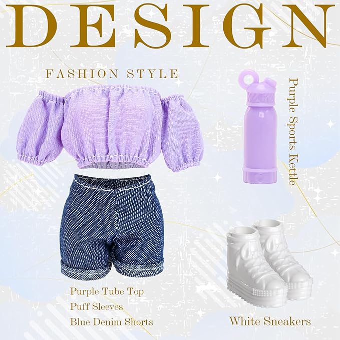 17 Pcs 11.5 Inch Dolls Fashion Pack 6 Set Clothing Includes Sequin Outfit Party Gown Chic Suits Stylish Dress Mermaid Dress 6 Pairs of Shoes 5 Accessories for Girl Dolls