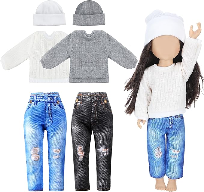 Bencailor 6 Pcs Doll Clothes Doll Accessories Include Sweater Pants Shoes Hat for Birthday Gift(Classic,18 Inch)