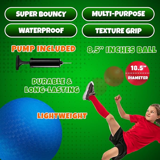 Red & Blue Kickball Set - (8.5 Inch) with Pump for Toddlers Kids & Adults - Indoor & Outdoor Gym Sports Toys - Fun Playground Balls for Kids Dodgeball, Four Square, PE, Games, Recess and More