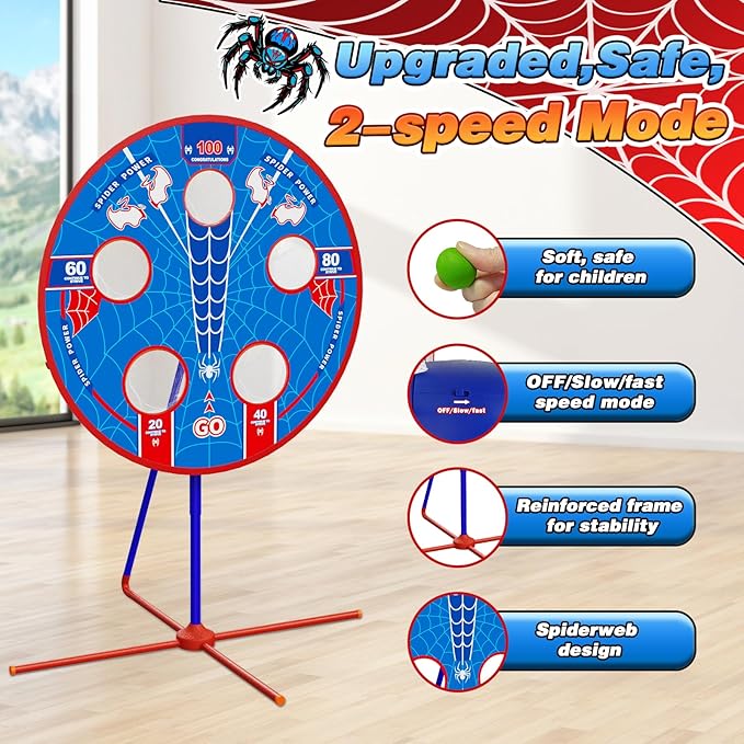 Spider Upgraded 2-in-1 Shooting Games Toys: Rotating Target, 2 Air Blasters & 24 Foam Balls, Bean Bag Toss Game for Kids, Indoor Outdoor Yard Party Games for Boys Girls 4 5 6 7 8 9 10+ Year Old Gift