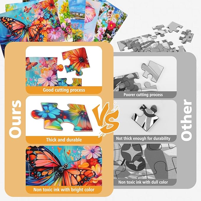 6 Packs 20 Large Piece Puzzles for Seniors with Dementia│Alzheimer’s Puzzles Memory Cognitive Games Easy Jigsaw Puzzles for Elderly Seniors with 6 Storage Bags(Animal)