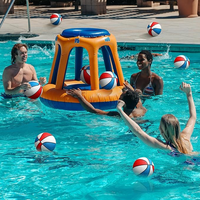 8 Pack 7 Inch Mini Rubber Basketballs Set Small Basketball with Air Pump Mini Hoop Junior Size 3 Basketballs for Beginner Arcade Games Indoor Outdoor Pool Party Favors(Red White and Blue)