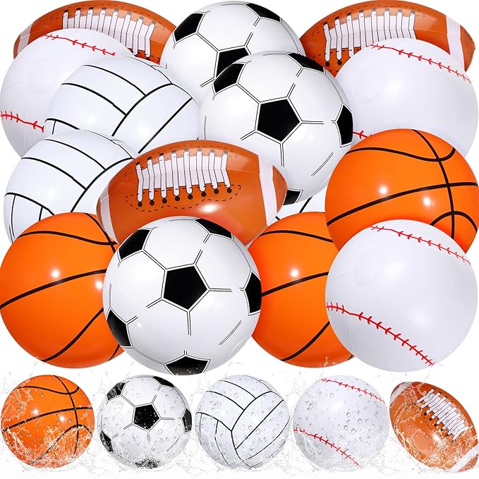Sosation 16 Inch Inflatable Sport Balls 5 Styles Sport Beach Balls Swimming Pool PVC Ball Bulk Blow up Sports Party Decorations for Family Outdoor Beach Pool Water Sports (30 Pieces)