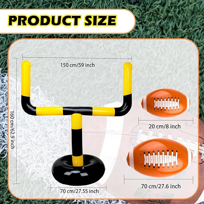 4 Pcs Giant Inflatable Football Set Include 1 Jumbo Blow Up Football Field Goal Post and 3 Pcs Inflatable Footballs for Outdoor Fun Practice