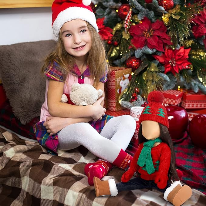 Bencailor 6 Pcs 18 Inch Christmas Doll Clothes and Accessories Winter Outfits Set Sweaters Trousers Hats Shoes Gloves for 18 Inch Doll Gifts(Red Green)