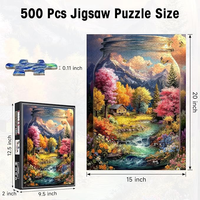 500 Piece Puzzles for Adults, World in a Bottle Landscape Fall Scenery Jigsaw Puzzle, Cardboard Puzzle with Letters on Back for Game Nights & Home Decor, 15×20 Inch