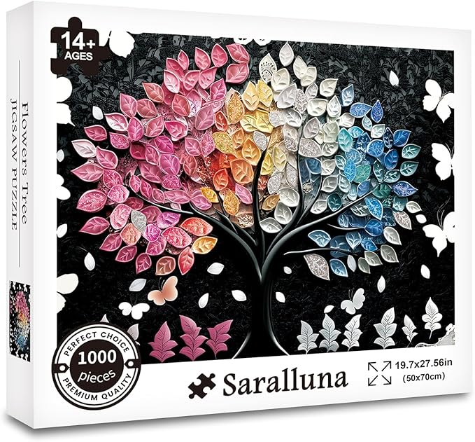 Puzzle for Adults 1000 Pieces,Gradient Crystal Leaf Flowers Tree Puzzle, Challening Impossible Difficult Hard Fun 1000 Pieces Jigsaw Puzzles for Adults Family with Letters on Back