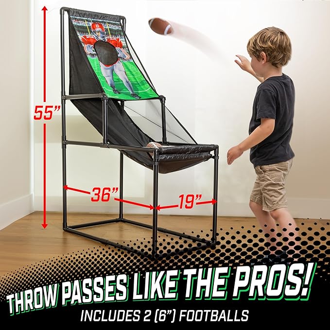 GoSports 2 in 1 Basketball & Football Toss Arcade Game - Indoor & Outdoor Toy Hoop for Kids Ages 3-8